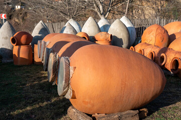 Georgian traditional jugs kvevri for wine, outdoor trade