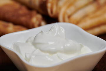 pancakes and jam yogurt and white flower