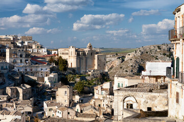 Matera. Veduta verso il Convento di Sant'Agostino, monumento nazionale italiano, situato nel Sasso...