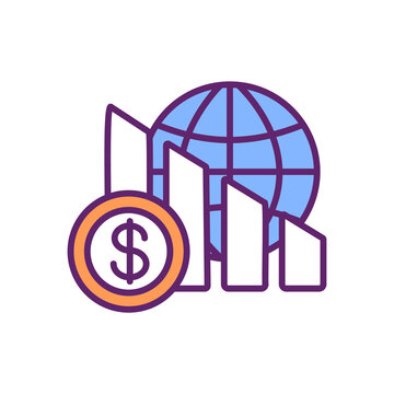 recommend clip art: Deflation RGB color icon. Financial crisis. Price level reduction in economy. Inflation rate falling. Goods and services cost decline. Purchasing power increasing. Isolated vector illustration