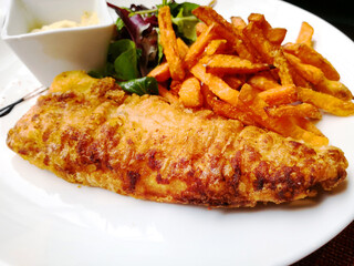 British, Traditional fish and chips and tartar sauce