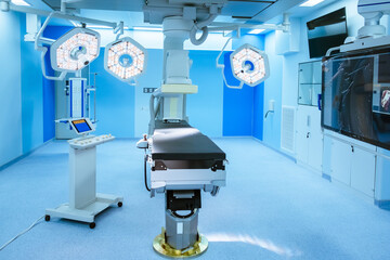 Blurred operating room. Surgical procedures , the operating room of the Future. Equipment in...