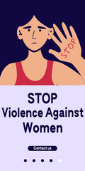 Stop domestic violence. Social issues, abuse,agression on women, harassment and bullying. Violence against woman. Mobile app, landing page, banner or brochure. Flat illustration, isolated on white.