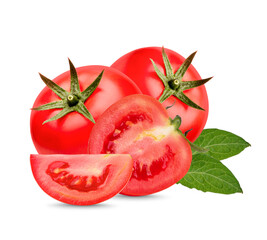 Fresh tomatoes with leaves isolsted on white background