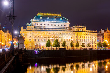 National theater in Prague at night, Czech Republic