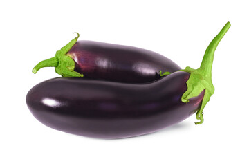 Fresh whole eggplants isolated on white background
