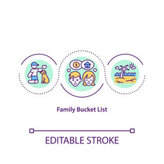 Family bucket list concept icon. Wanted things idea thin line illustration. Joint plans. Getting excited about adventures. Family trip. Vector isolated outline RGB color drawing. Editable stroke