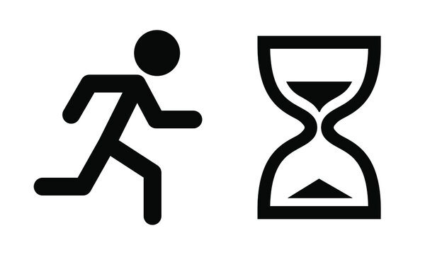 person running after hourglass, vector illustration 