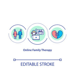 Online family therapy concept icon. Fighting with issues of conflict on isolation period idea thin line illustration. Useful crisis tool. Vector isolated outline RGB color drawing. Editable stroke