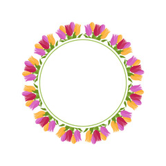 round flower frame made of tulips