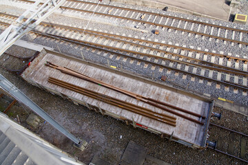 Track field at Zurich railway main station with open cargo wagon. Photo taken March 4th, 2021, Zurich Altstetten, Switzerland.