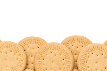 cookie border isolated on white background. round biscuit frame cut out. sweet food concept