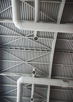 Ventilation and air conditioning system in industrial or commercial building. Ducting in shopping centre
