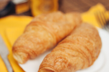 fresh croissants on the table breakfast food ration morning