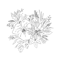 Light sketch of wildflowers in black and white