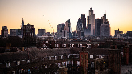 London City skyline, Rooftop city view, the rich poor divide, financial institutions of London, The gerkin, the Shard, Canary Wharf