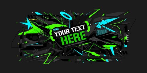 Dark Black And Neon Abstract Geometric Graffiti Style Banner Vector Illustration Art © Anton Kustsinski