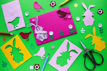 How to make paper bunny for Easter greetings and fun. Сrafts with children