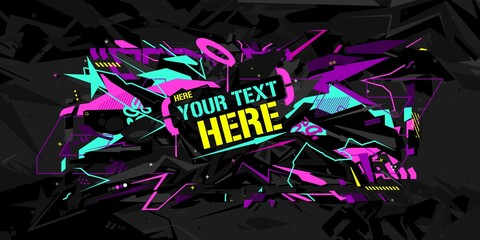 Abstract Dark Black And Neon Geometric Graffiti Style Background Vector Illustration Art © Anton Kustsinski