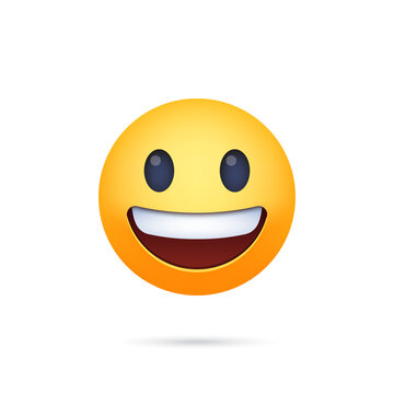 Grinning Face With Big Eyes. Facebook Emoji With Shadow On A White Background