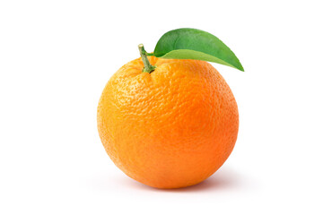 Orange fruit with green leaf isolated on white background. clipping path.