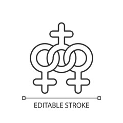 Women community linear icon. Social movements for the equalization of the rights of women and men. Thin line customizable illustration. Contour symbol. Vector isolated outline drawing. Editable stroke
