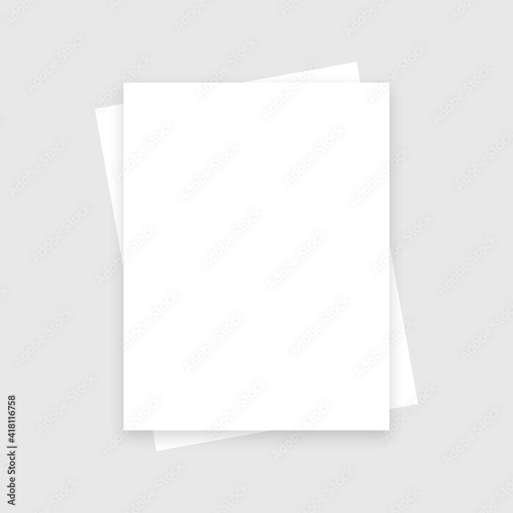 Wall mural blank paper sheet with shadow on background. white piece page a4 format. 3d realistic vector mockup.