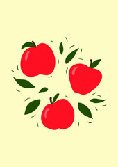 Hand drawn card with apples and leaves. Retro poster with apples. Vector illustration. Trendy summer backgrounds in pastel colors