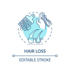 Hair loss concept icon. Stress and disease with fever idea thin line illustration. Effect from illness. Medical and coronavirus. Vector isolated outline RGB color drawing. Editable stroke