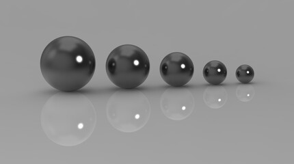 3d image. 3d rendering. five glass balls of different sizes