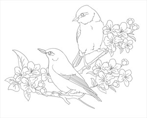 Print couple of birds and flower coloring page