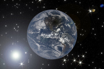 Blue earth, shot in distance. The elements of this image furnished by NASA.