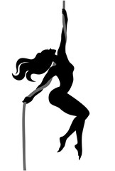 Girl gymnast on the rope. Simple vector monochrome illustration