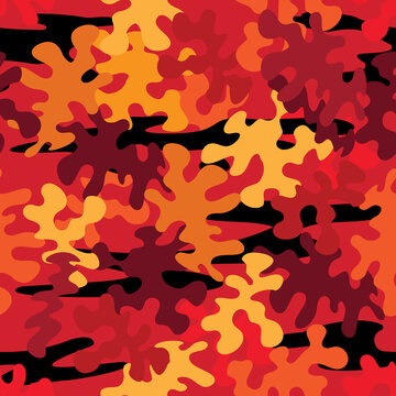 Orange and Red Tones Camo Seamless Repeating Pattern Vector Illustration