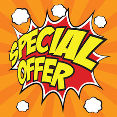 special offer banner in speech bubble pop art style. vector illustration