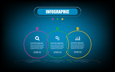 Hi-tech circle business infographic template concept with three options. Business concept thin line flat design reflection with 3 steps. Timeline presentation 3 point banner elements and numbers.