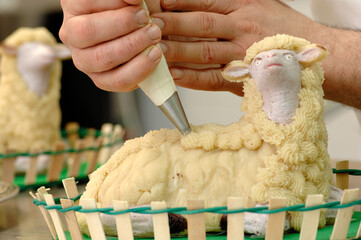 Easter lamb cake typical of the city of Favara in Sicily in Italy handcrafted with almond paste