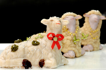 Easter lamb cake typical of the city of Favara in Sicily in Italy handcrafted with almond paste