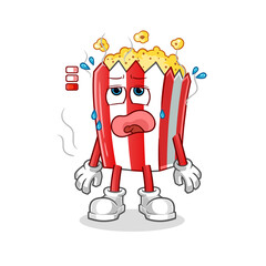 pop corn low battery mascot. cartoon vector