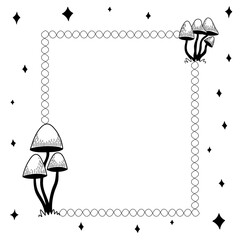 Stylistic frame with magic mushrooms. Isolated vector illustration on white background. Psychedelic hallucination