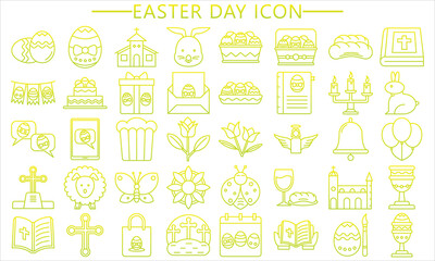 Set of collection happy easter day gradations outline icon, Vector Illustration EPS 10, Doodle Funny Set. Easter eggs, bunny, Easter cake, flowers, cupcakes. Isolated on white background.