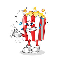 pop corn swat the fly character. cartoon mascot vector