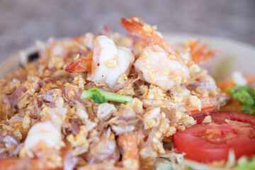 Close up of shrimp with garlic pepper.