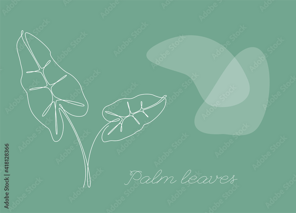 Aufkleber Botanical vector background with Palm leaves. Continuous one line drawing with abstract shape. Minimalistic and natural horizontal wallpaper. Vector illustration