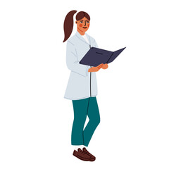 Female doctor isolated vector illustration. Woman pharmacist design element. Healthcare specialist character in cartoon style.