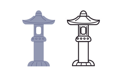 Japanese stone lantern isolated vector illustration. Traditional Asian symbol, culture, buddhistic sign design element. Outline streetlight, garden decoration in cartoon style.