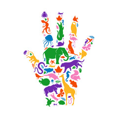 Colorful wild animal icon hand shape isolated