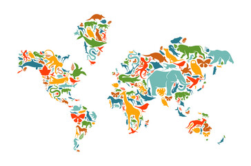 Wild animal icon world map shape concept isolated