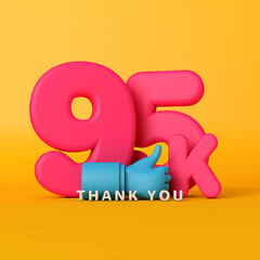 Thank you 95 thousand followers. social media banner. 3D Rendering