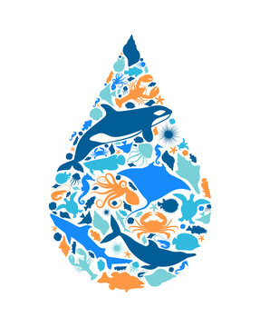 Blue marine fish animal icon water shape concept